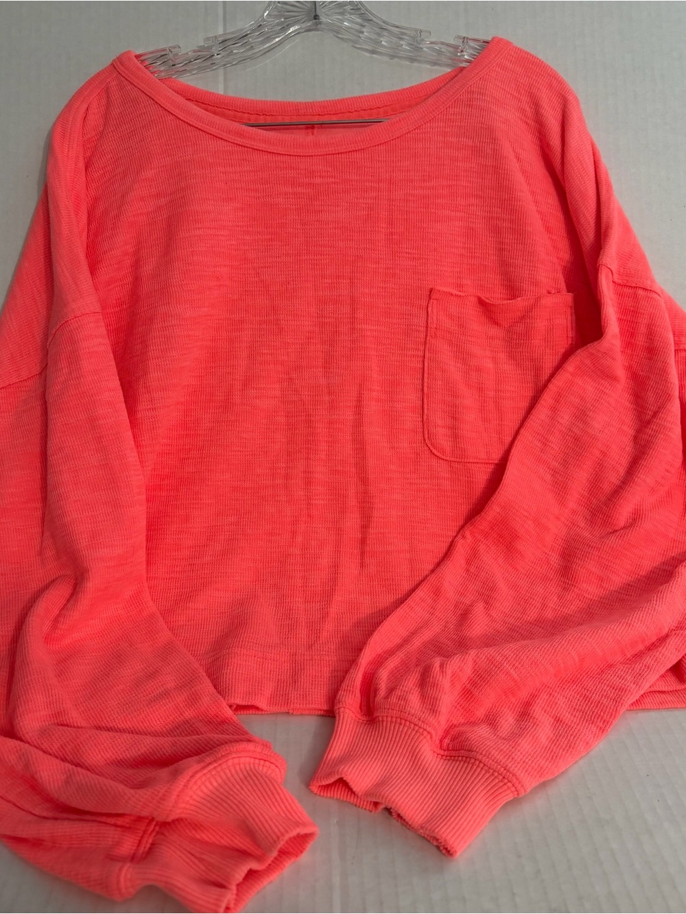 aerie Neon Coral Pocket Pullover Crop Top